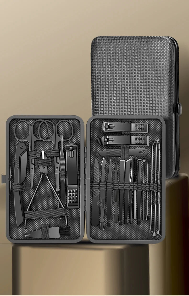 8/12/15/20/24pcs Black Nail Clipper Set. Pedicure, Knife, Stainless Steel, Nail Beauty Tool, Portable Travel Box.
