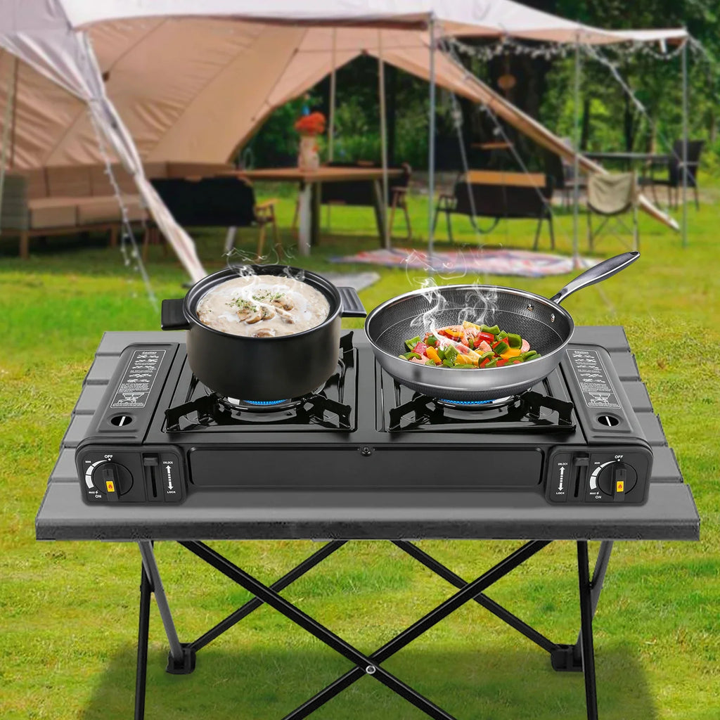 Portable Stove, 2 Burners, Butane, Carrying Case, Auto Ignition .