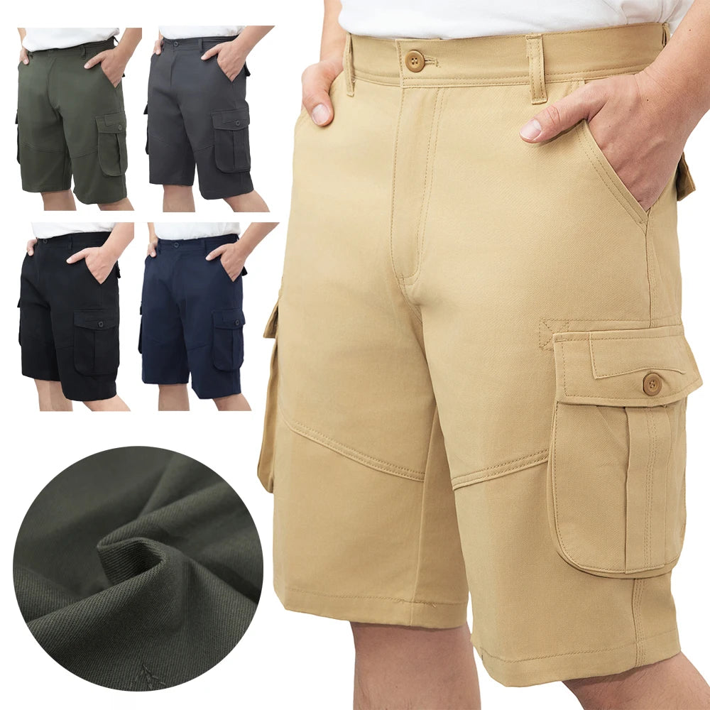 Mens Cargo Shorts. Casual Work Wear, 100% Cotton. High-Quality Outdoor Hiking Shorts, 6 Pockets.