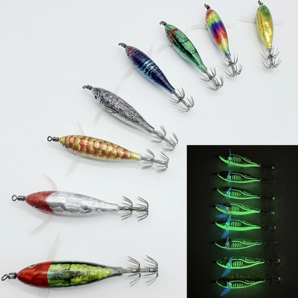 Horizontal wood Shrimp. 5.5g Luminous Floating lure. Squid Jigging, Shrimp ,Octopus.
