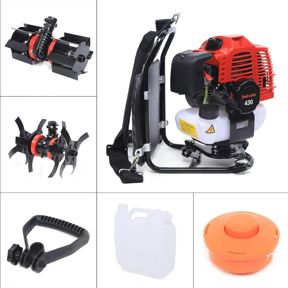 43CC, 2-Stroke Grass Trimmer, 1250W 3 In 1 Gas Powered, Backpack Rototiller, Lawn Mower. ﻿