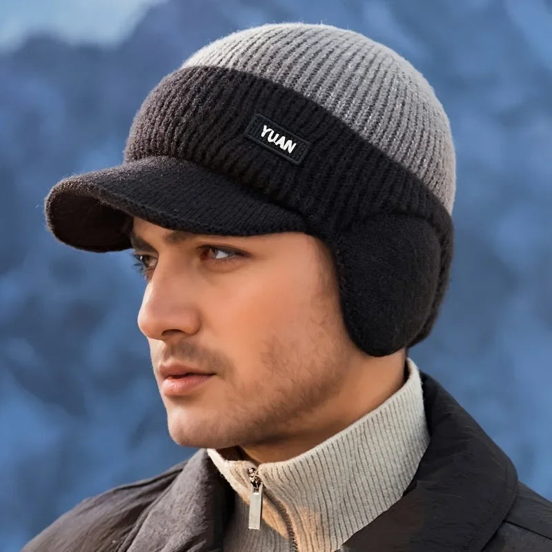 Dual-Tone Knit Baseball Cap - Outdoor Activities | Fashionable Dad Hat with Ear Protection .