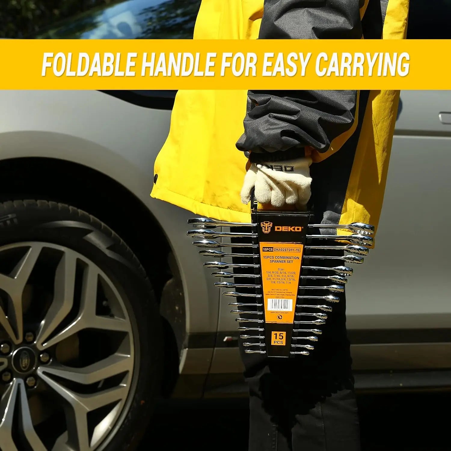 DEKOPRO Combination Wrench Set, SAE & Metric,  1/4'' to 1'' & 8-22mm, 12-Point, Chrome Vanadium Steel, with Plastic Tray.