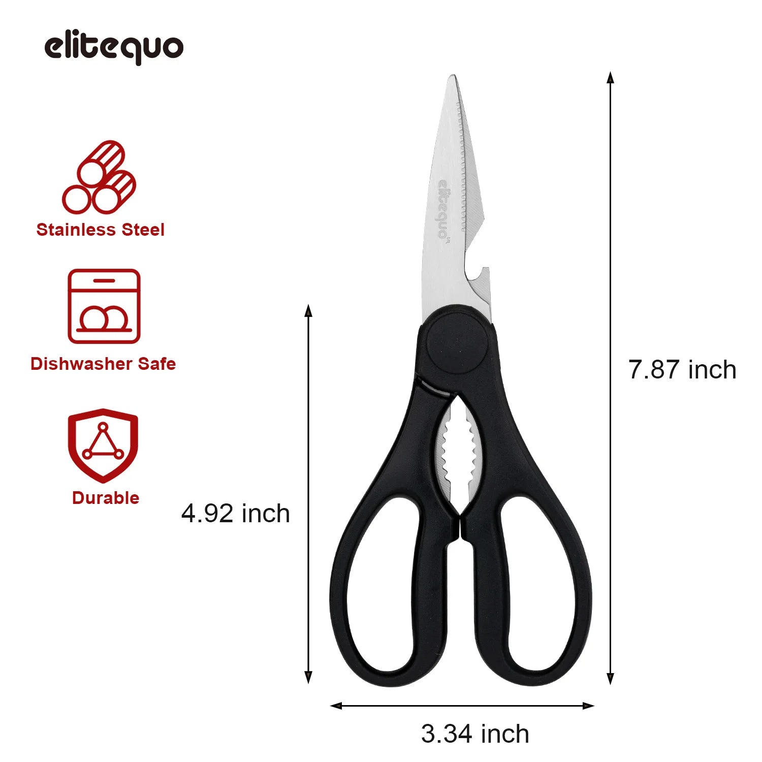 ELITEQUO All Purpose Kitchen Scissors, Heavy Duty Stainless Steel . Soft Grip Comfort Handle.