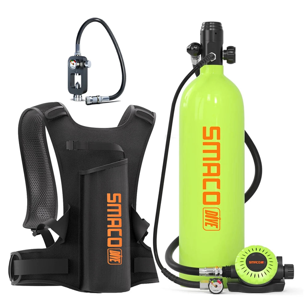 SMACO Mini Scuba Tank Kit - 0.5L -  3000 PSI Max Pressure - 30-35 Min Dive Time.