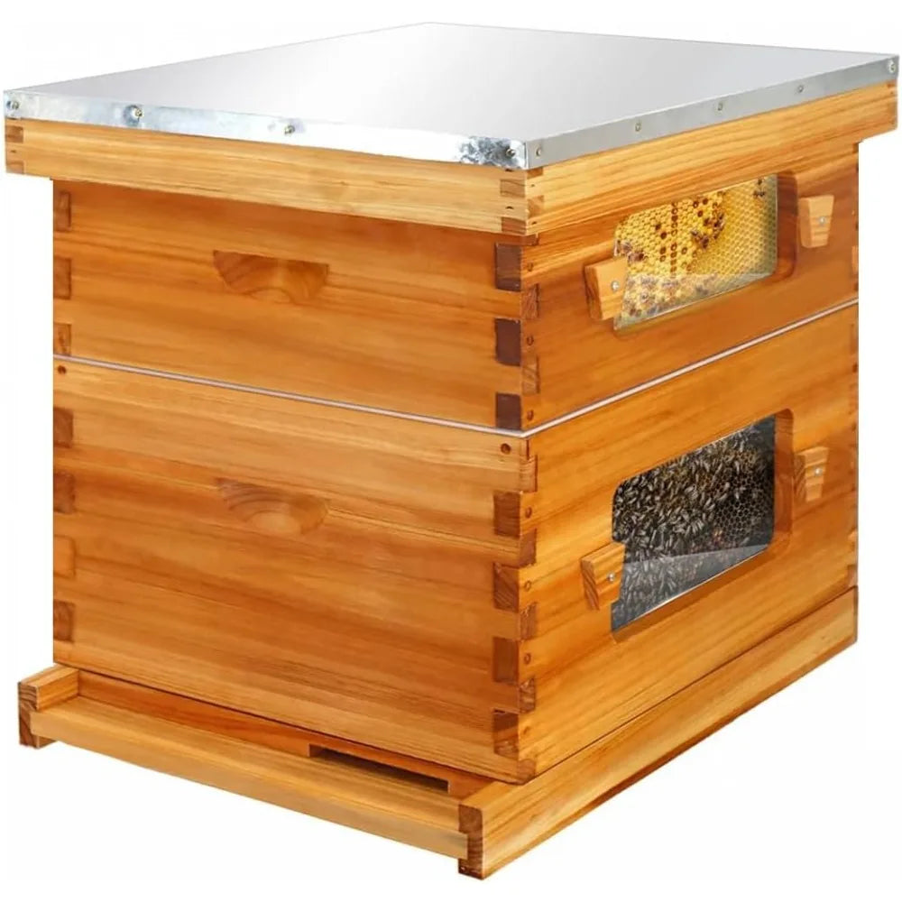 Honey Lake 10 Frame Langstroth Beehive Starter Kit – Wax-Dipped with Viewing Windows, Deep Brood Box, Medium Super.