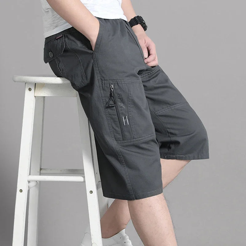 Men's Cargo Shorts, Zipper Pocket, Cotton Shorts. Elastic Waist, Sports -  Casual Short Pants.