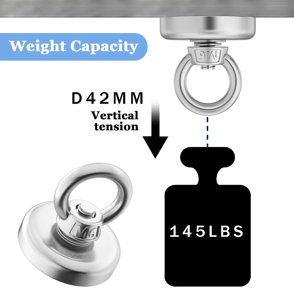 Super Strong Neodymium Fishing Magnets. Heavy Duty Magnet With Countersunk Hole, Eyebolt For Salvage Magnetic Fishing.