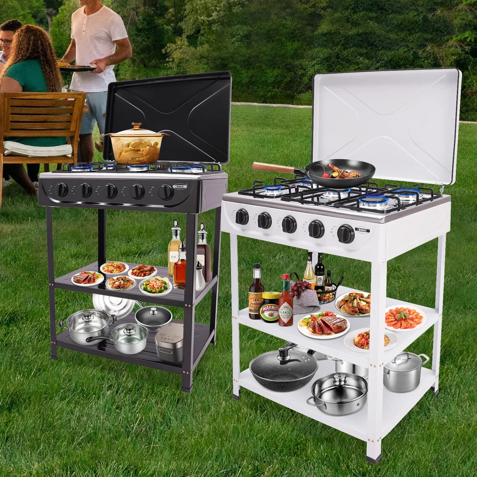 4/5 Burners, Independent Control, Natural Gas Stove, Propane, Cover .