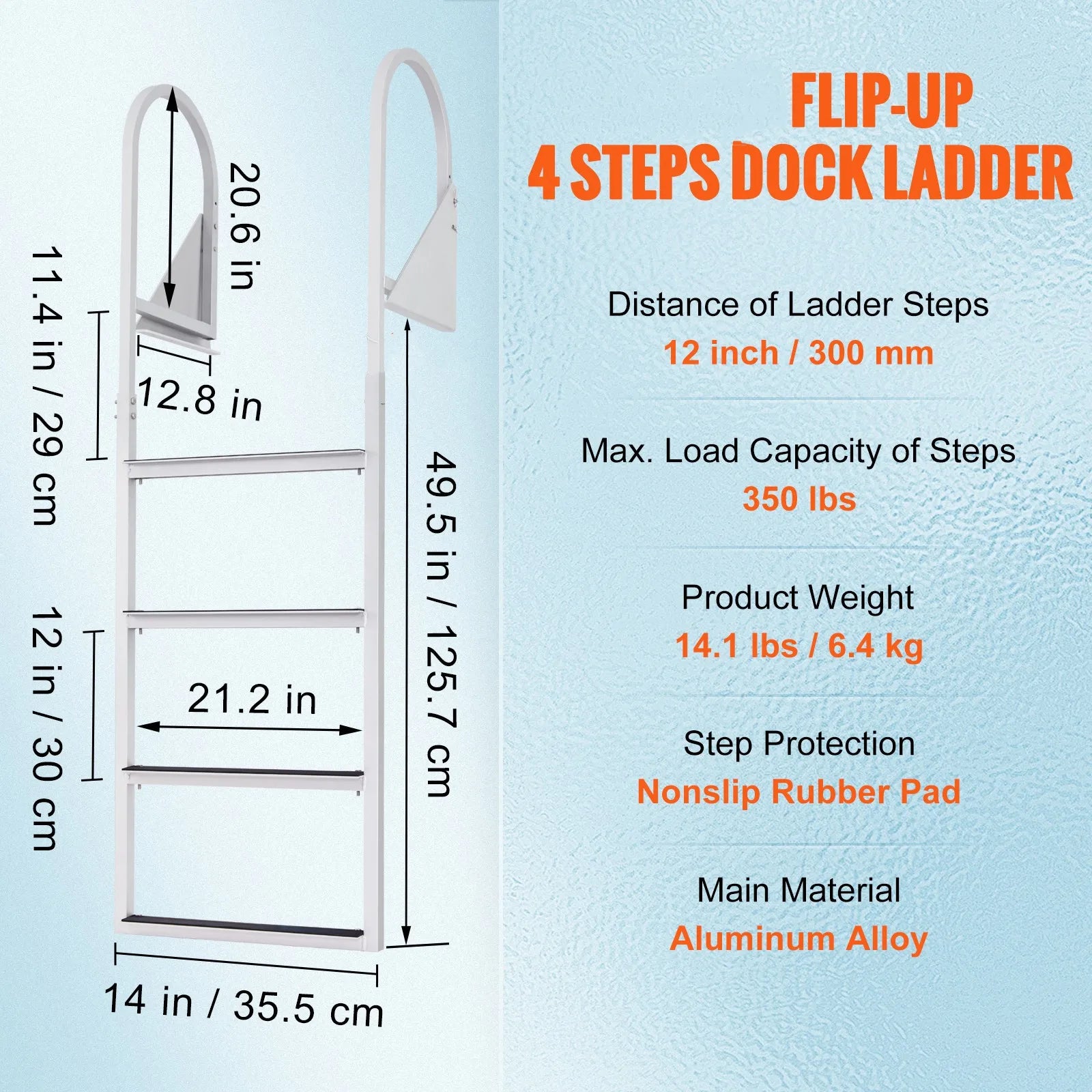 VEVOR 3/4/5 Steps Flip Up Dock Ladder. Boat Boarding.