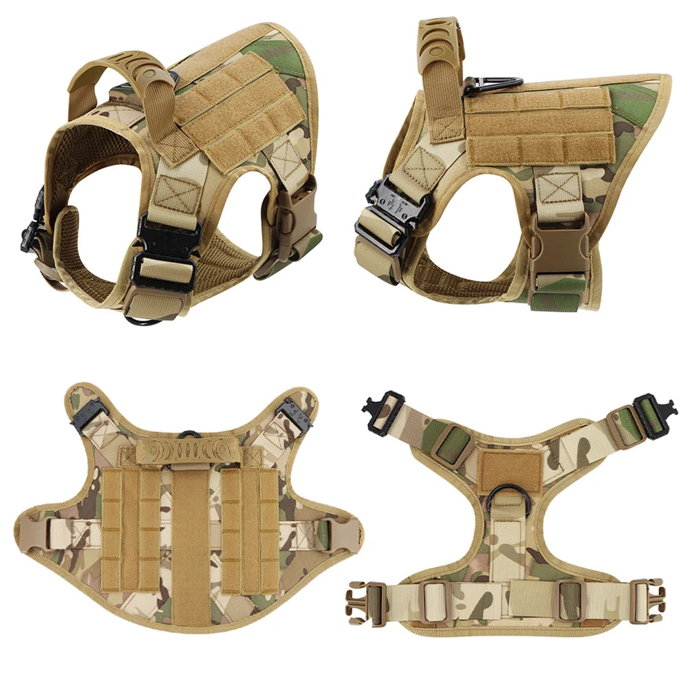 Dog Harness, Leash, Collar, Patches Set for Medium - Large Dogs. Adjustable Tactical Dog Harnesses.