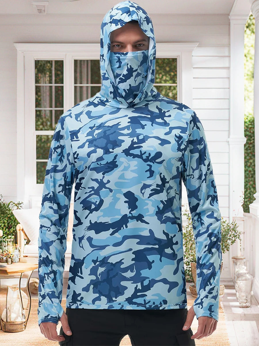 Fishing Hoodie With Built-In Face Mask For Sun Protection.
