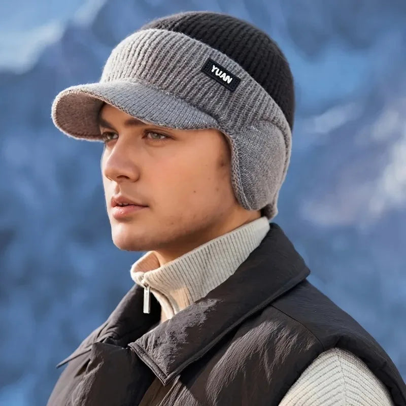 Dual-Tone Knit Baseball Cap - Outdoor Activities | Fashionable Dad Hat with Ear Protection .