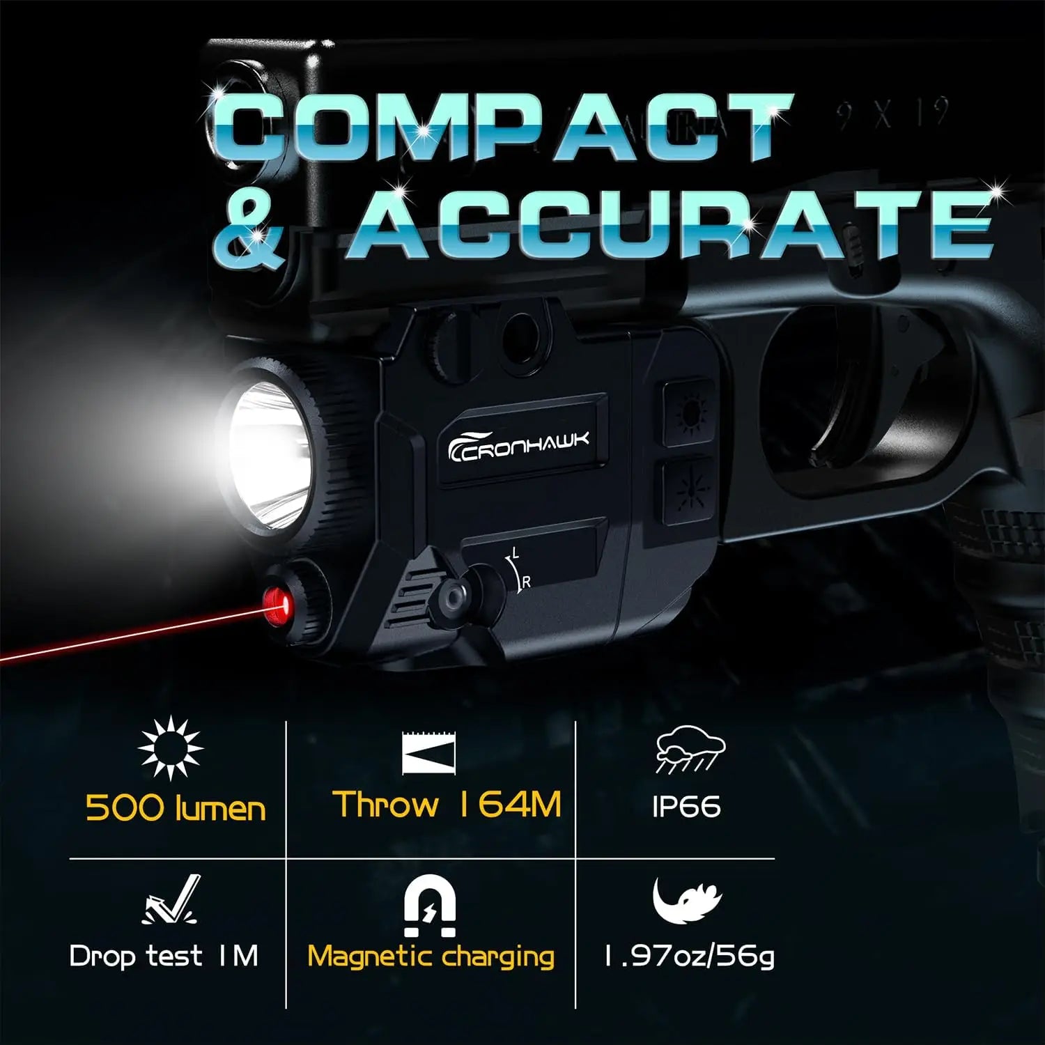 Red Laser Sight. Compatible with Picatinny Rail. Rechargeable Handgun Red Laser Beam.