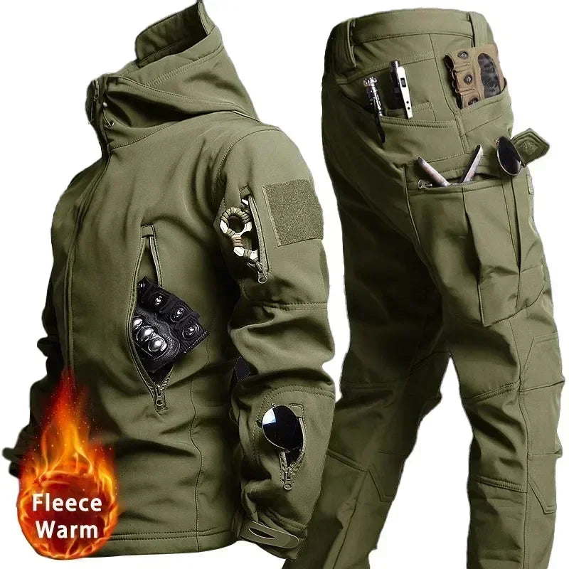 Tactical Waterproof Men's Camo Set. Soft Shell Fleece, Winter Suit, Windbreak. Multi Pocket.