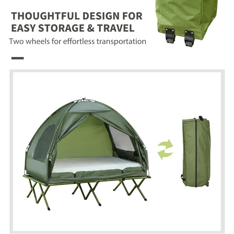 2 Person Foldable Camping Cot With Tent, Bedspread , Air Mattress.