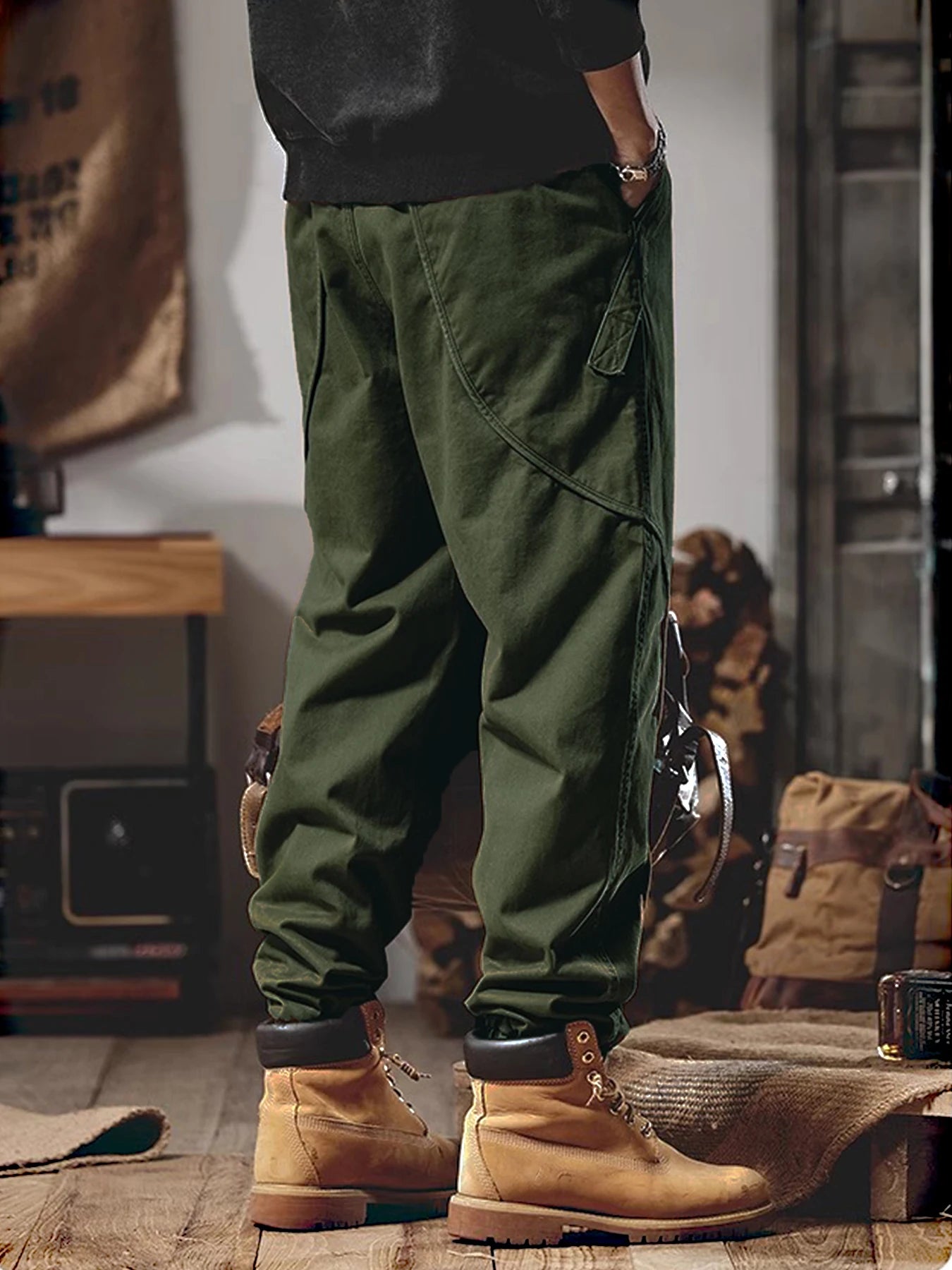 Casual Work Pants, Multi-Pocket Design. Relaxed Waist.