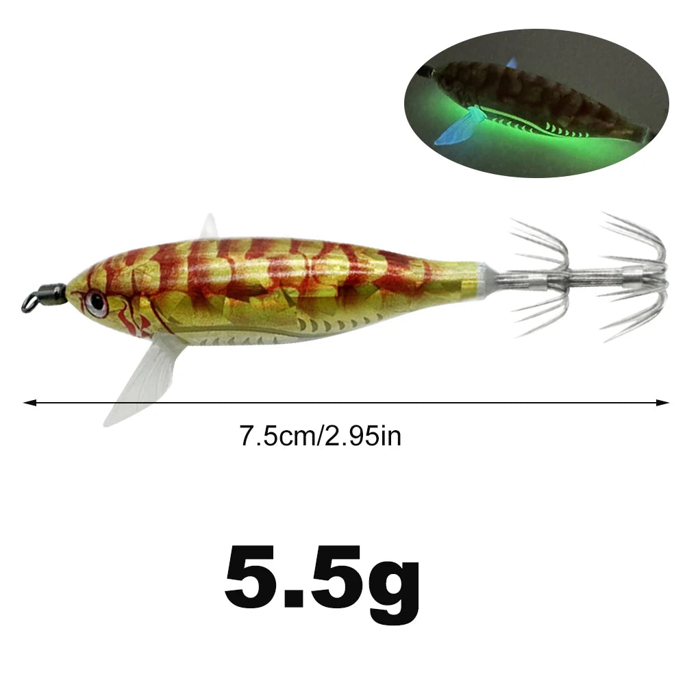 Horizontal wood Shrimp. 5.5g Luminous Floating lure. Squid Jigging, Shrimp ,Octopus.
