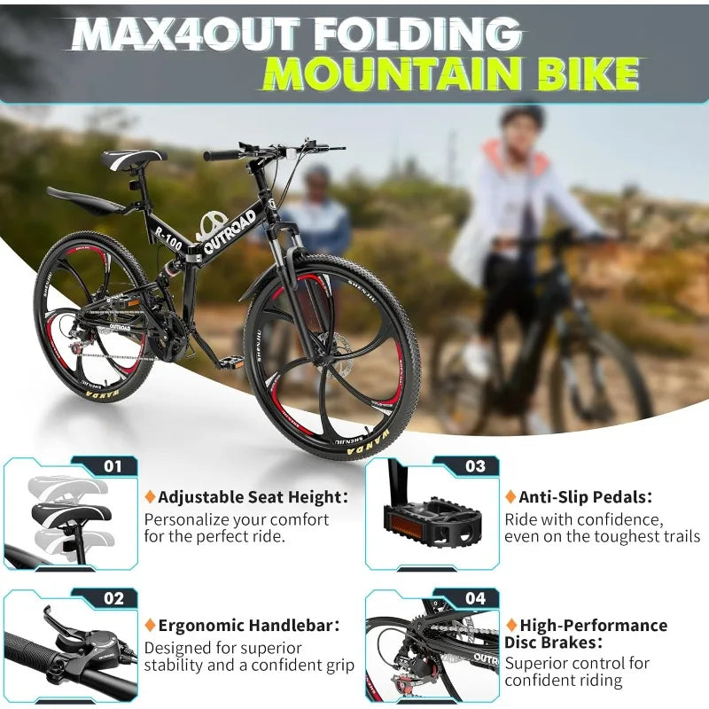26 Inch Folding Mountain Bike, 21 Speed - Full Suspension - Dual Disc Brakes.