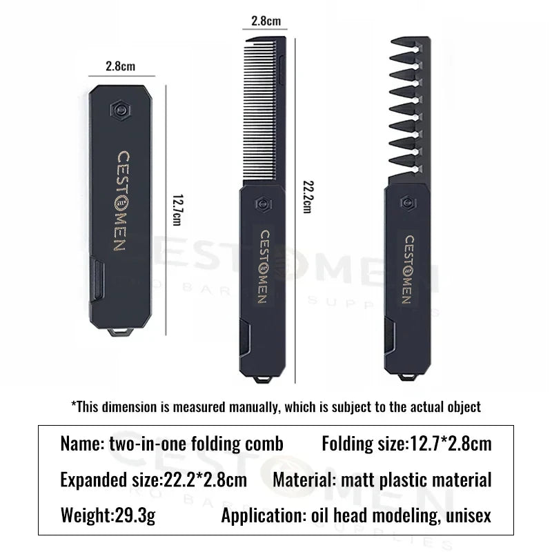 New 2 In 1 Folding Combs. Plastic Wide Tooth, Oil Head Comb. Beard, Hair Styling Tools.