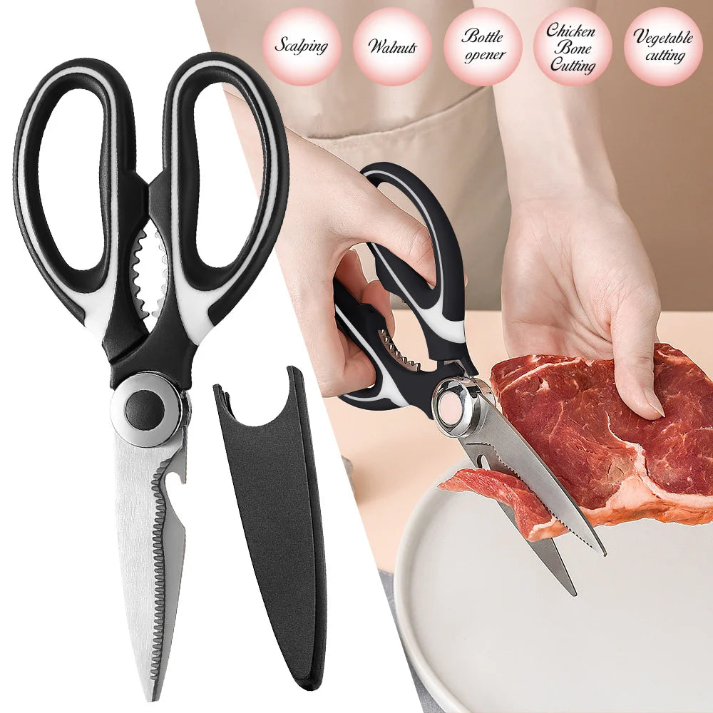 Multifunctional Kitchen Scissors. Stainless Steel, Cuts Bones, Easy Clean.