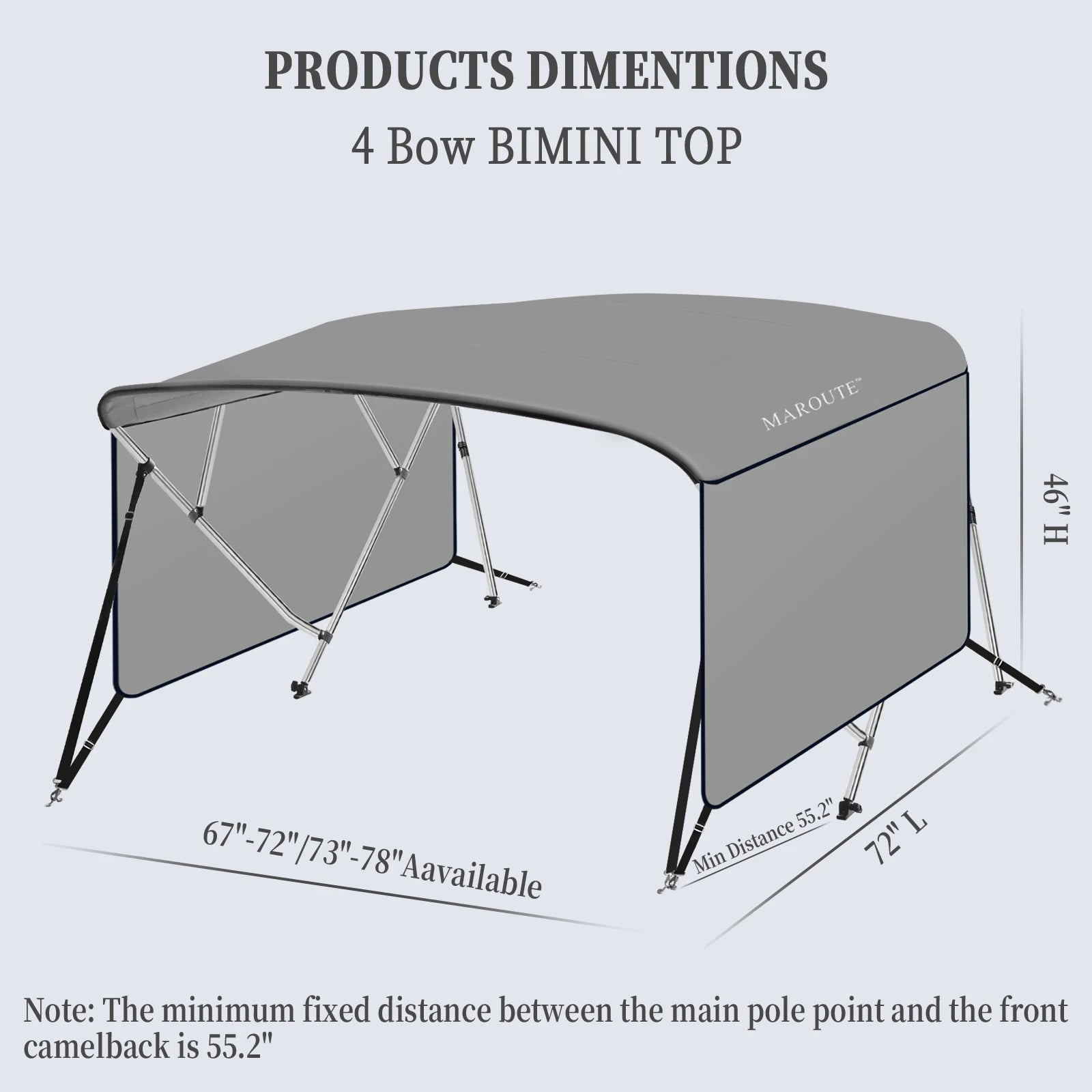 Boat Cover, Aluminum Alloy Frame, 600D Marine Grade Fabric. Adjustable Rear Support Poles.