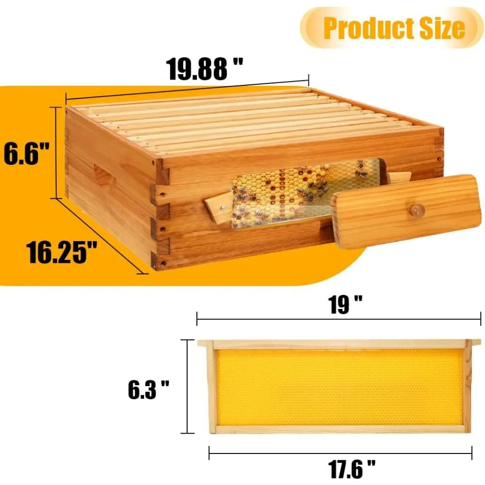 Honey Lake 10 Frame Langstroth Beehive Starter Kit – Wax-Dipped with Viewing Windows, Deep Brood Box, Medium Super.