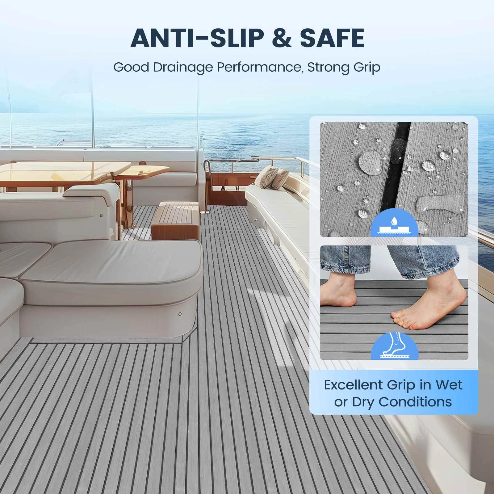 3 Sizes, Self-Adhesive EVA Foam Decking Sheet. Faux Teak.