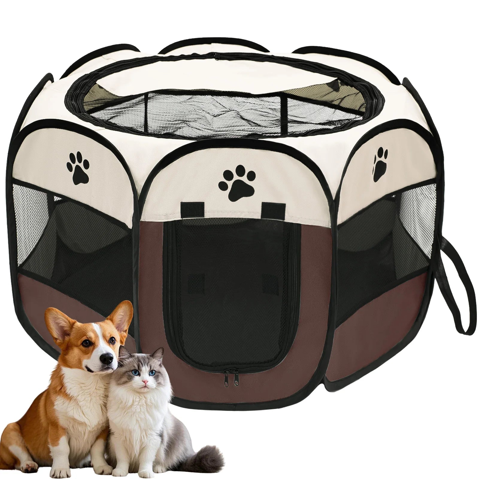 Foldable Pet Playpen for Dogs & Cats - Durable Oxford Cloth with Removable Zipper.