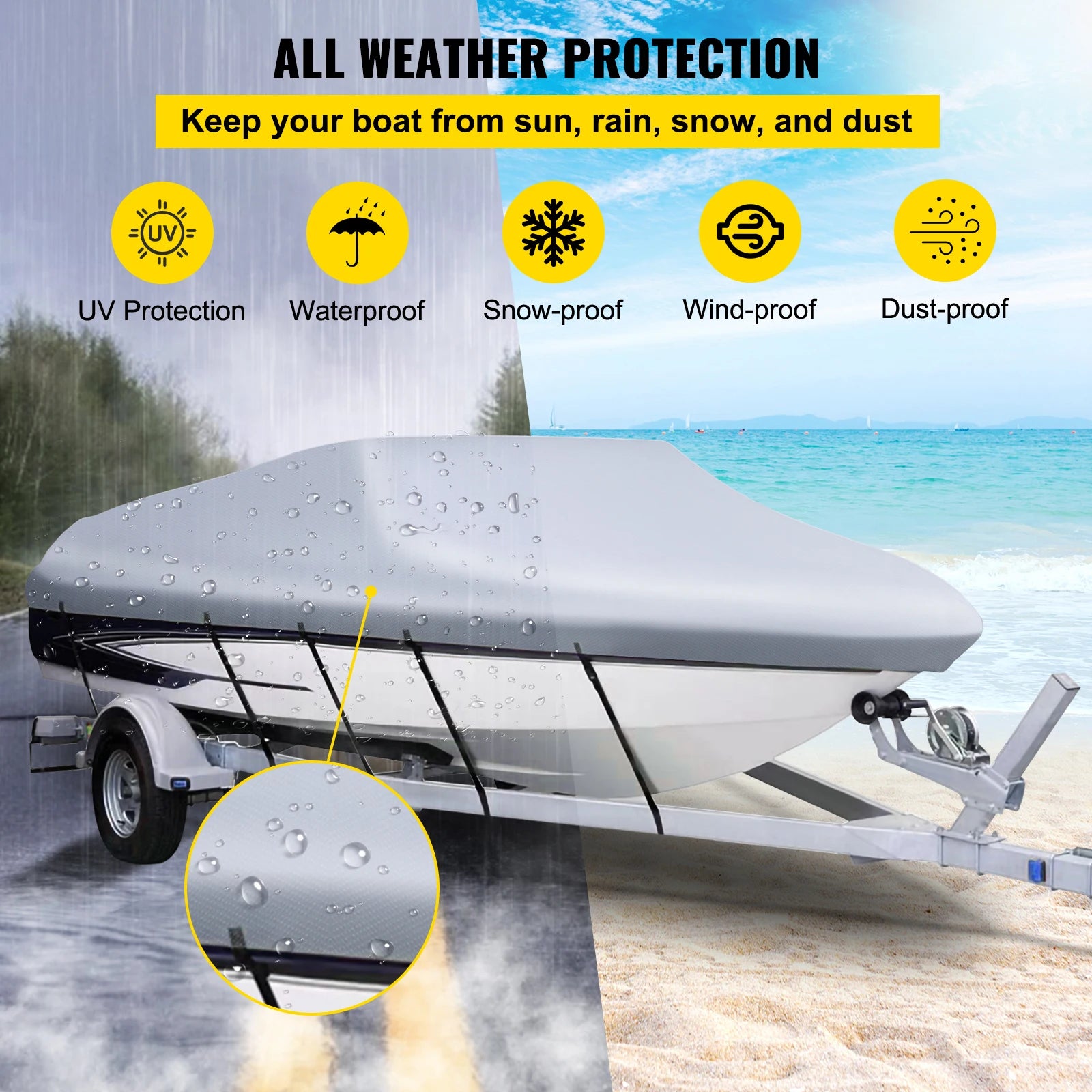 SucceBuy 14-28FT Waterproof Boat Cover. 3Layer, Storage Bag, Adjustable Straps.