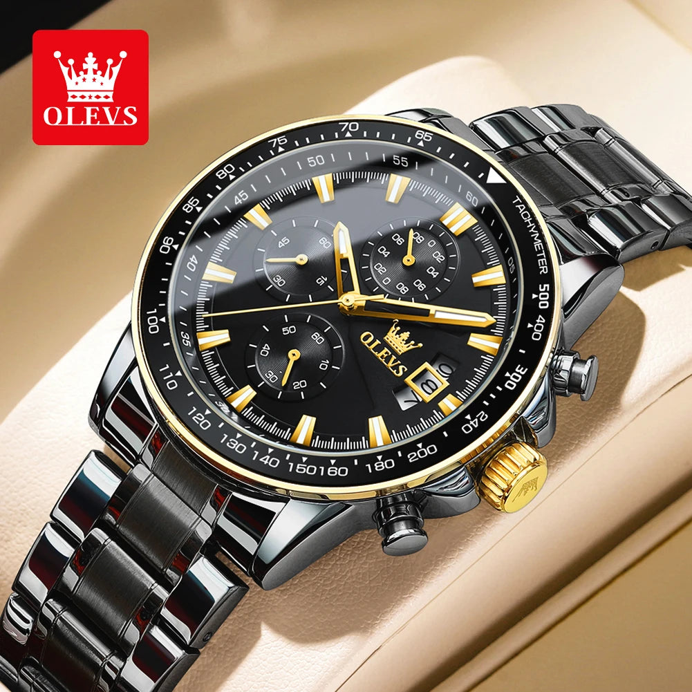 OLEVS Men's Watches, Casual Fashion, Chronograph, Waterproof, Stainless Steel, Luminous.