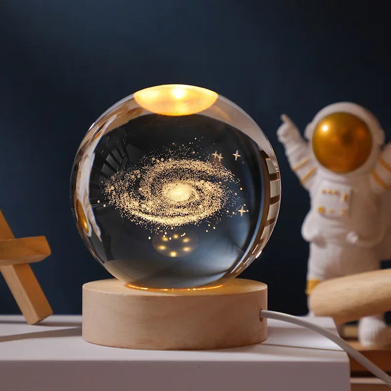 6/8cm 3D Crystal Ball Planet Night Light. Laser Engraved Solar System Globe. Home Desktop Decoration.