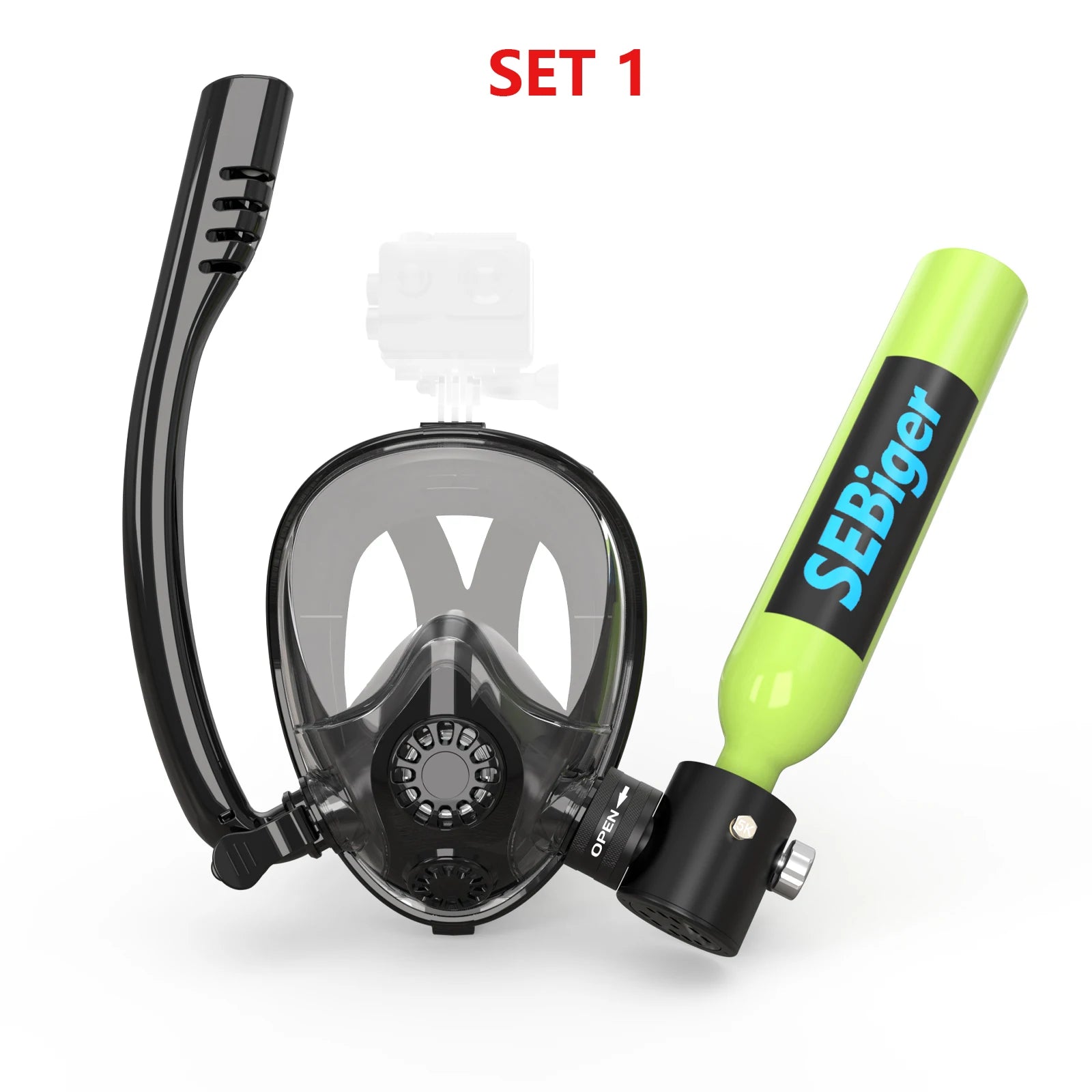 0.5L Diving Tank and Full Face Mask. 5-10 minutes underwater, Refillable.