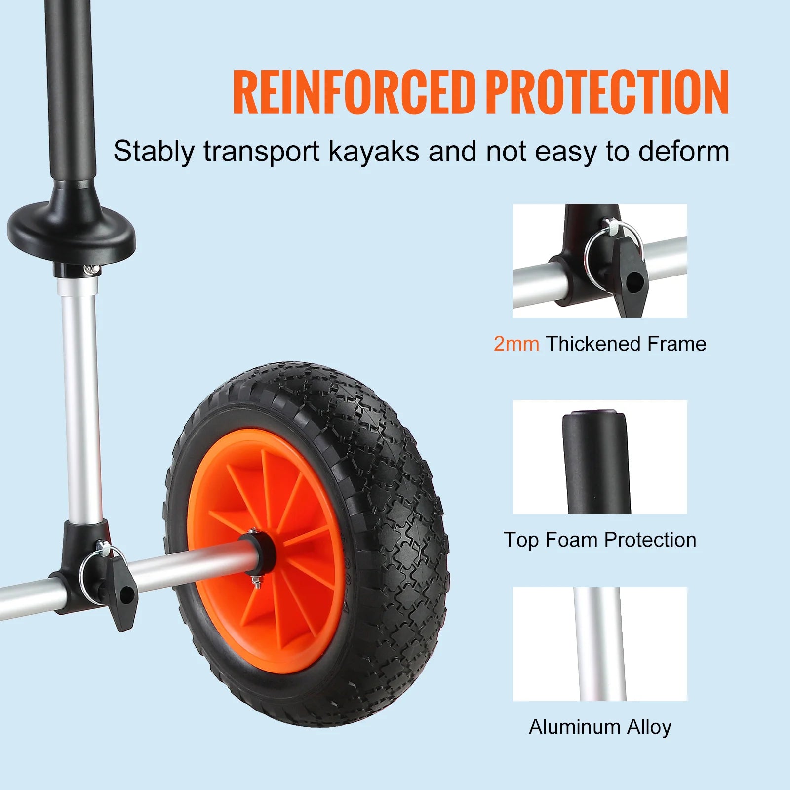 Heavy Duty Kayak Cart With 10'' Solid Tires. Adjustable Width.