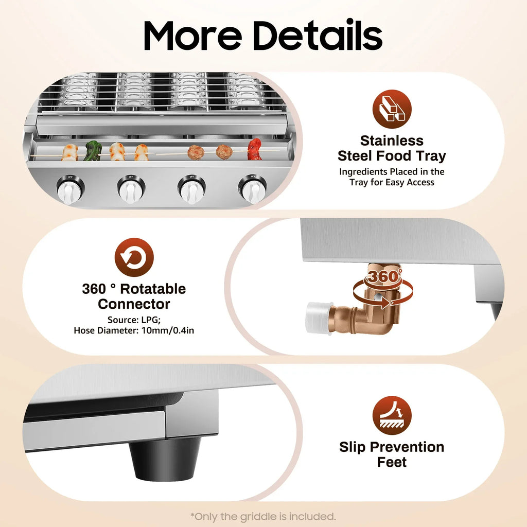 4 Burner BBQ Gas Grill for Camping or Picnics