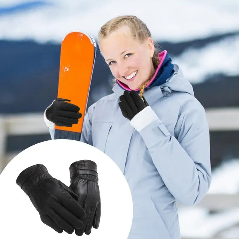 Leather Work Gloves- Winter- Windproof- Cold-resistant Motorcycle Gloves.
