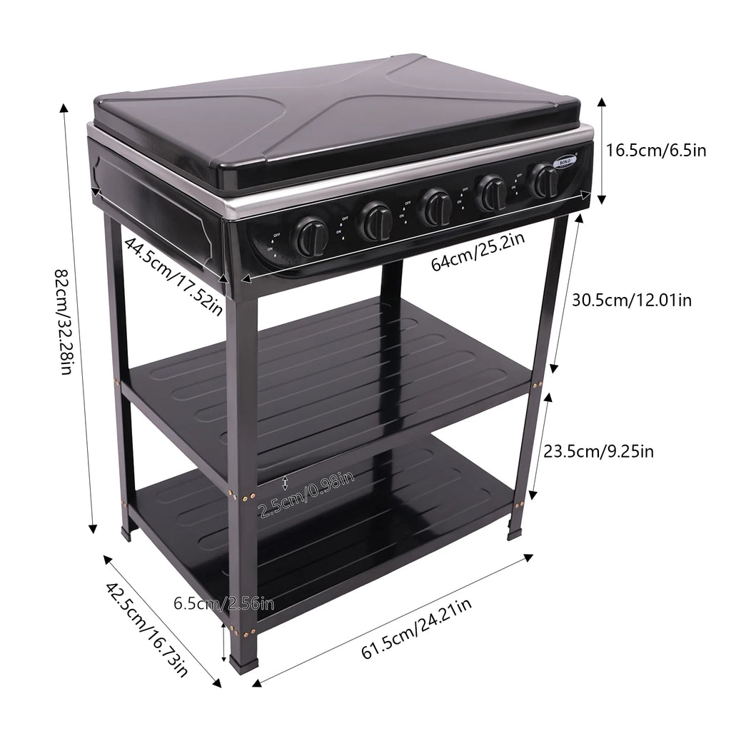 4/5 Burners, Independent Control, Natural Gas Stove, Propane, Cover .