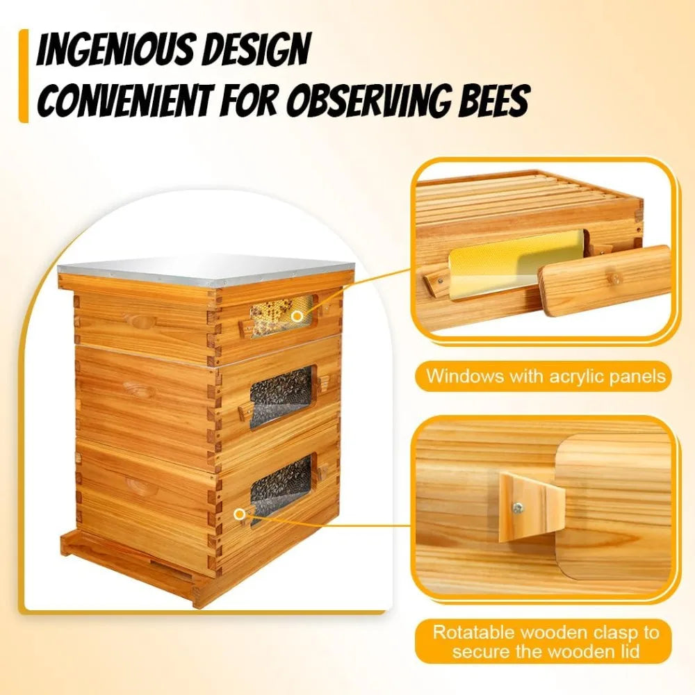 10 Frame Langstroth Complete Beehive Starter Kit Dipped In 100% Beeswax With Beehive Frames And Waxed Footings.