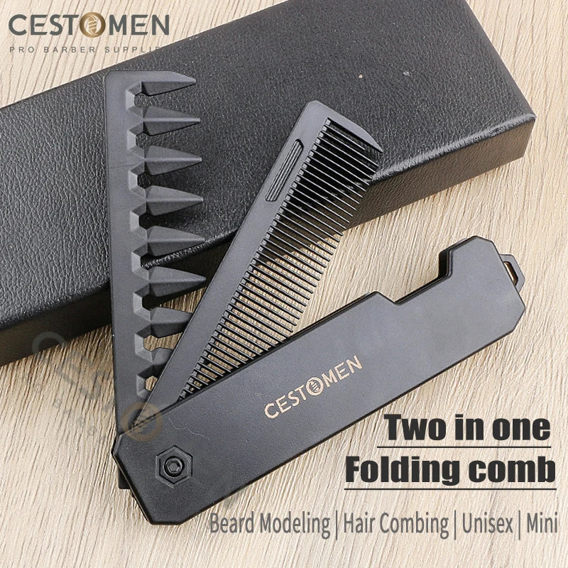 New 2 In 1 Folding Combs. Plastic Wide Tooth, Oil Head Comb. Beard, Hair Styling Tools.