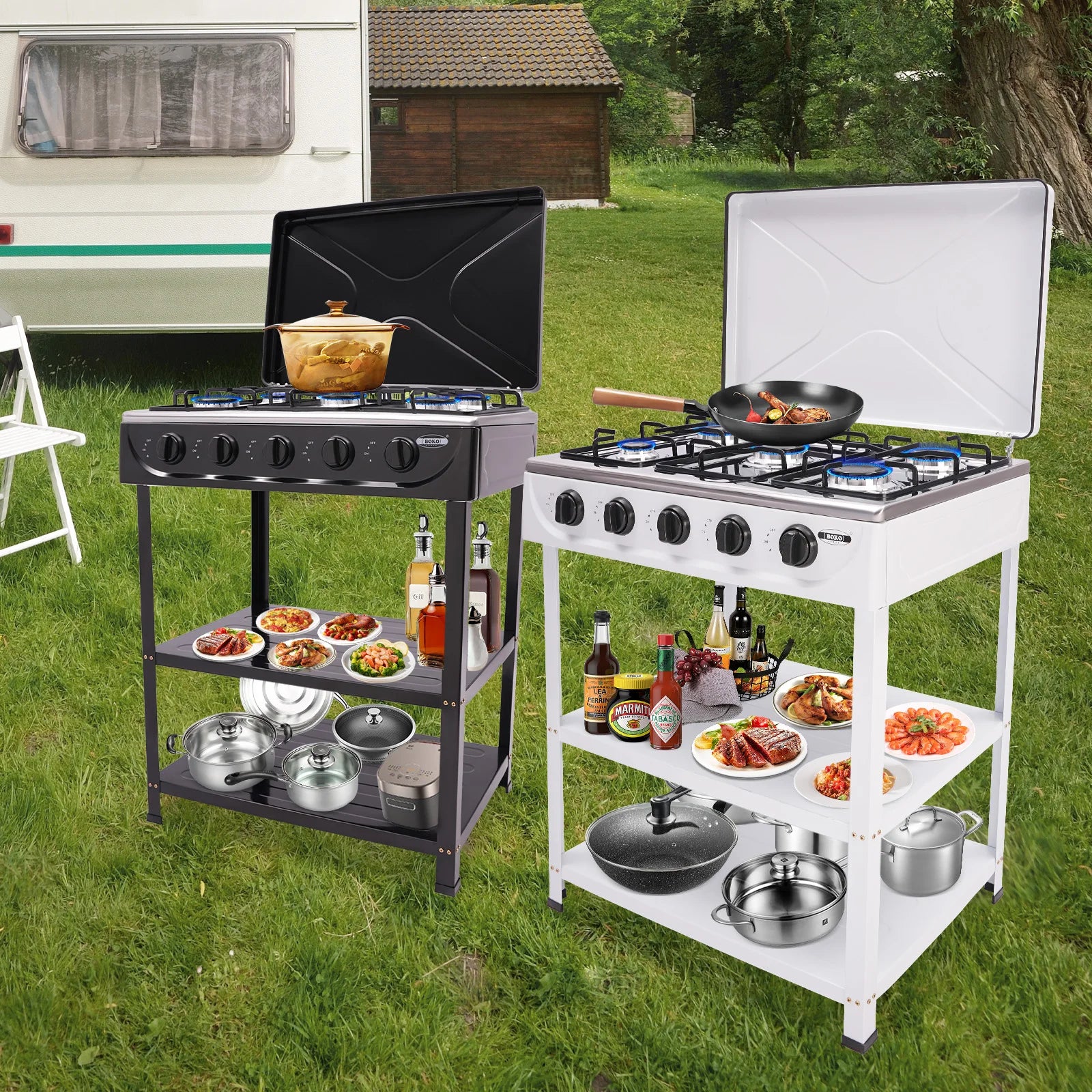 4/5 Burners, Independent Control, Natural Gas Stove, Propane, Cover .