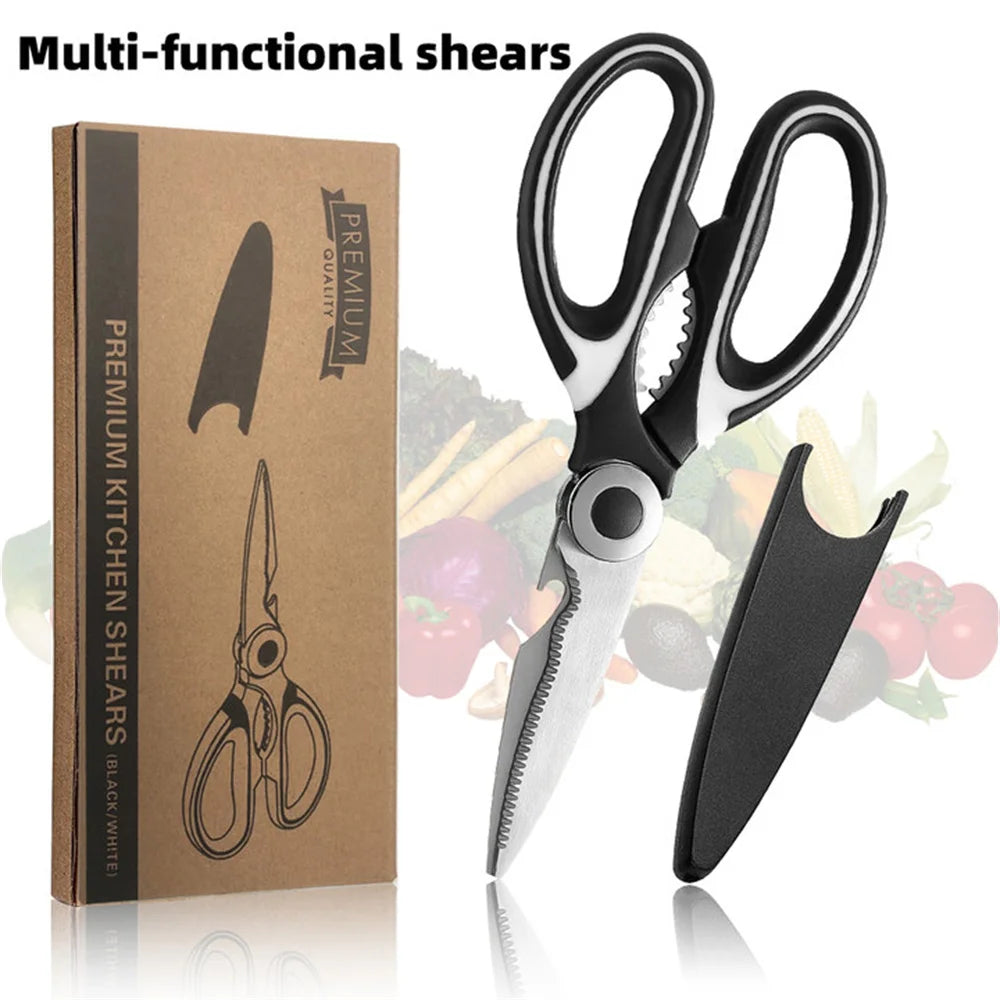 Multifunctional Kitchen Scissors. Stainless Steel, Cuts Bones, Easy Clean.
