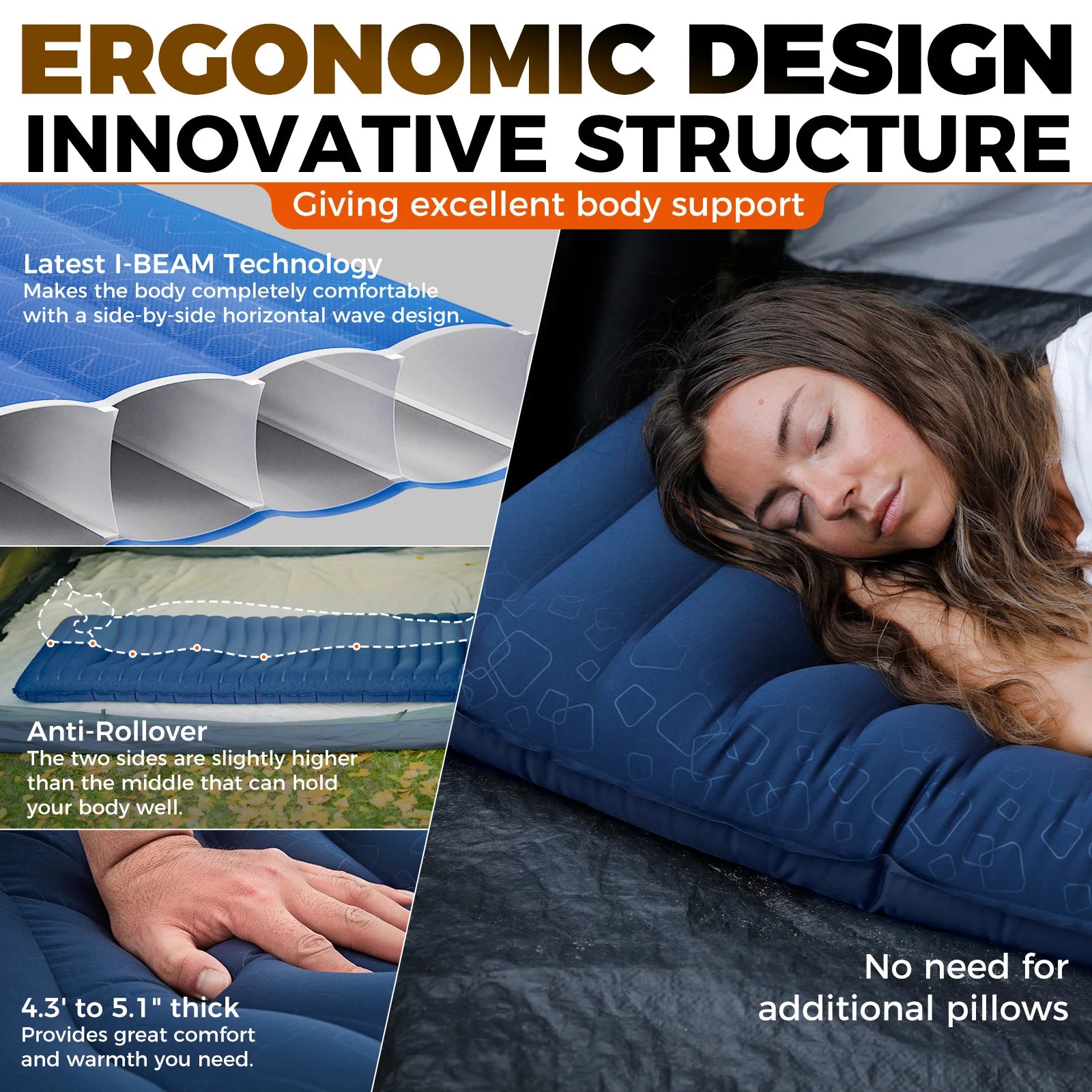 KingCamp Sleeping Pad, Ultralight, Inflatable, Carry Bag.