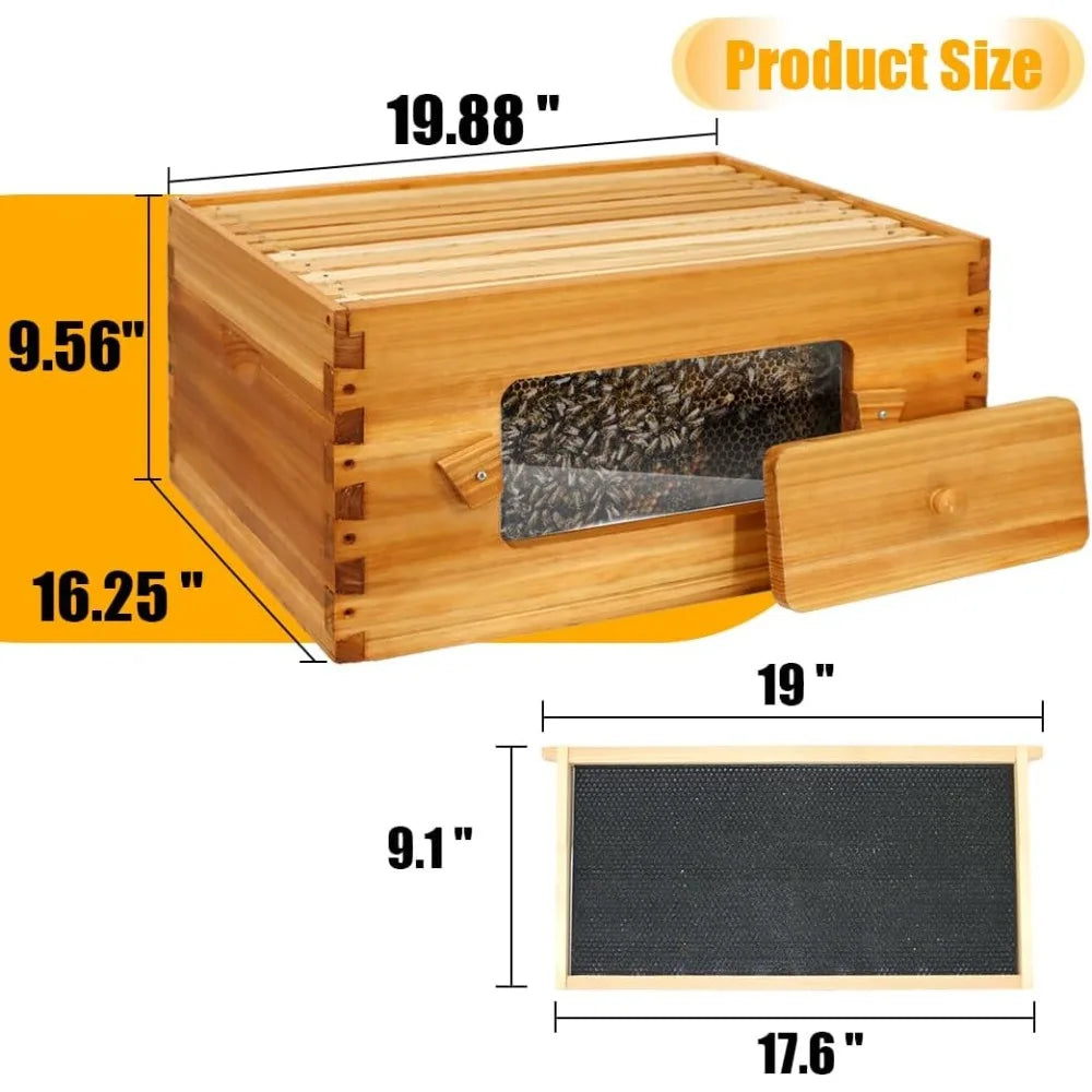 Honey Lake 10 Frame Langstroth Beehive Starter Kit – Wax-Dipped with Viewing Windows, Deep Brood Box, Medium Super.