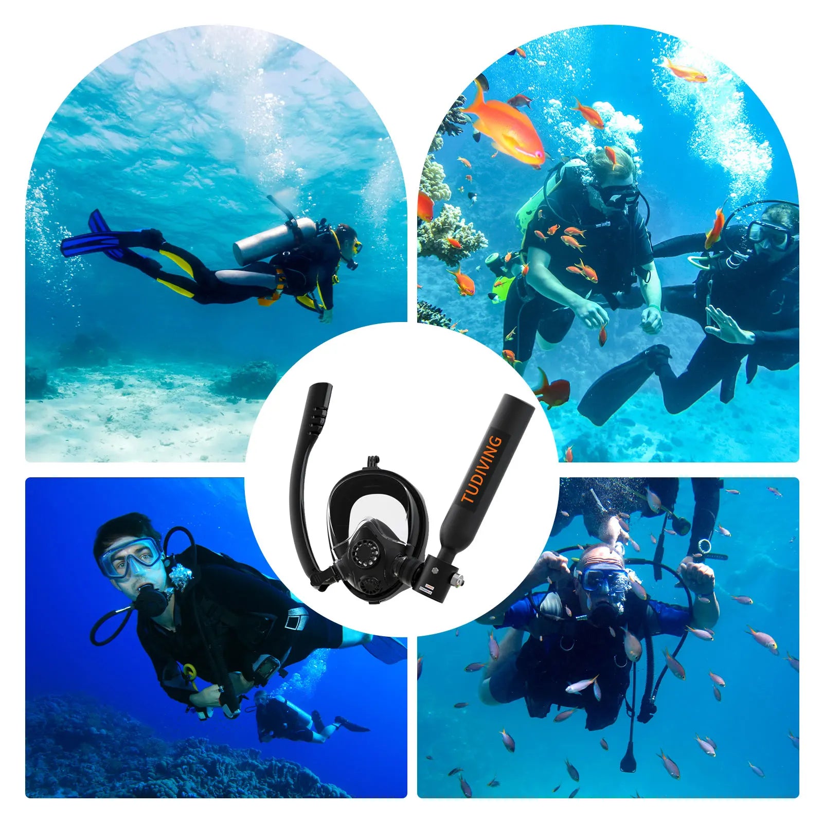 TUDIVING-0.5L Scuba Diving Tank Set with Full Face Snorkel Mask.