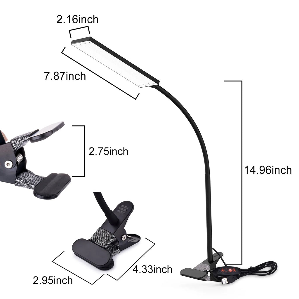 5W LED Clip on Desk Lamp with 3 Modes - 11 Brightness - Clamp.