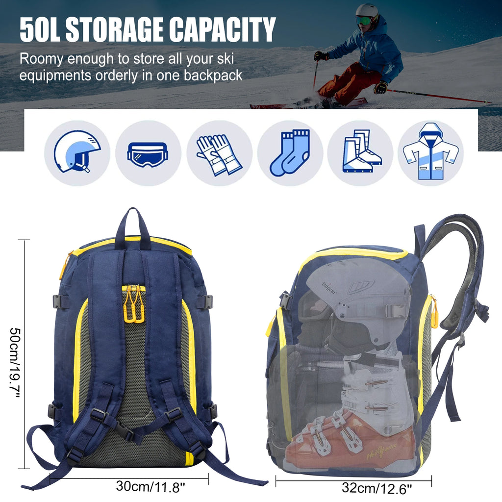 WESTTUNE 50L Ski Boot Bag. Large Capacity Travel Backpack.