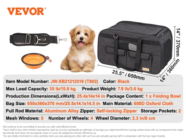 Pet Carrier- Breathable Backpack With Telescopic Handle- Wheels And Shoulder Strap.