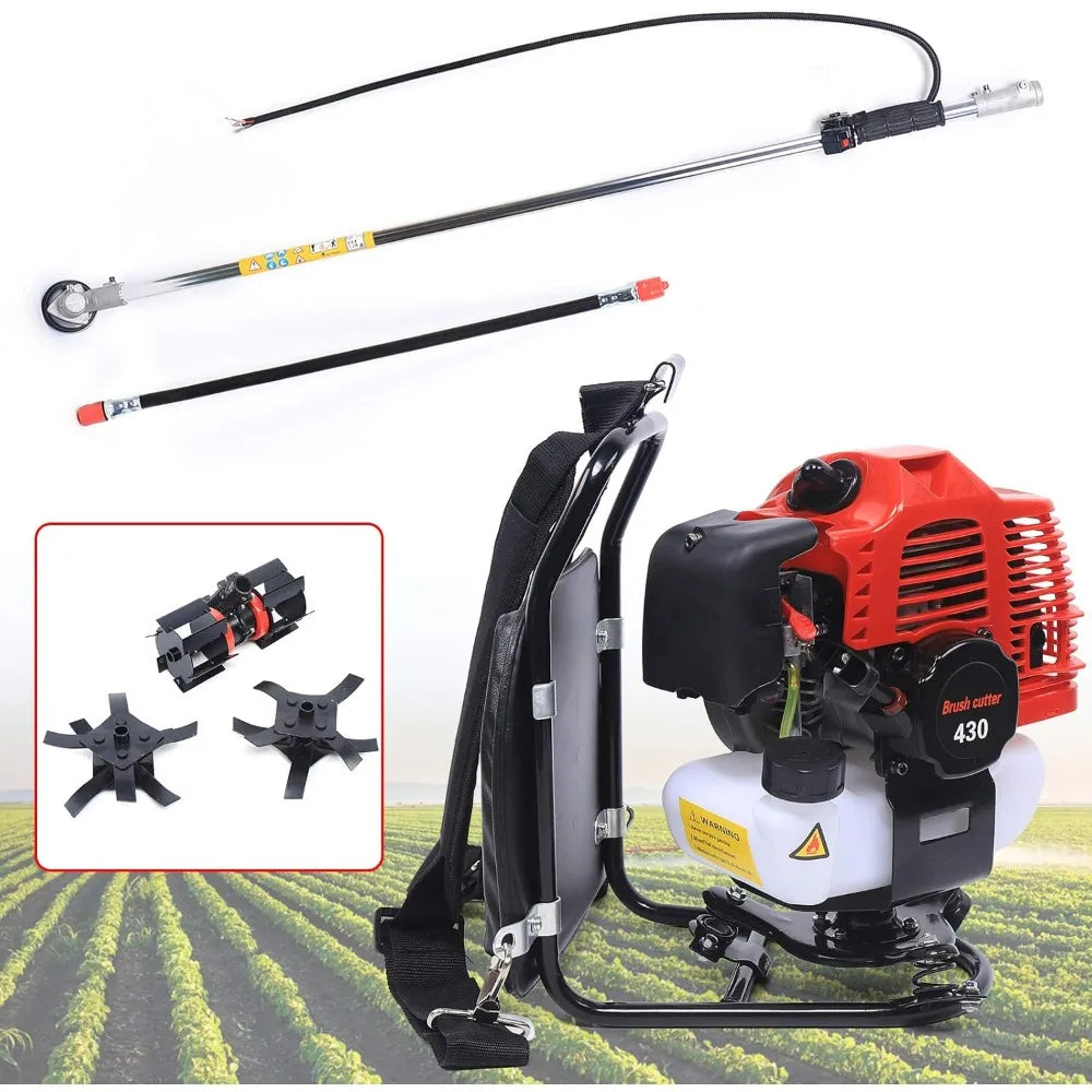 43CC, 2-Stroke Grass Trimmer, 1250W 3 In 1 Gas Powered, Backpack Rototiller, Lawn Mower. ﻿