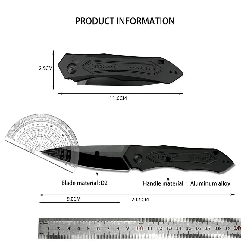 KS 7800 Folding Knife. Black Aluminum Handle. Camping -Hunting- Self-defense .