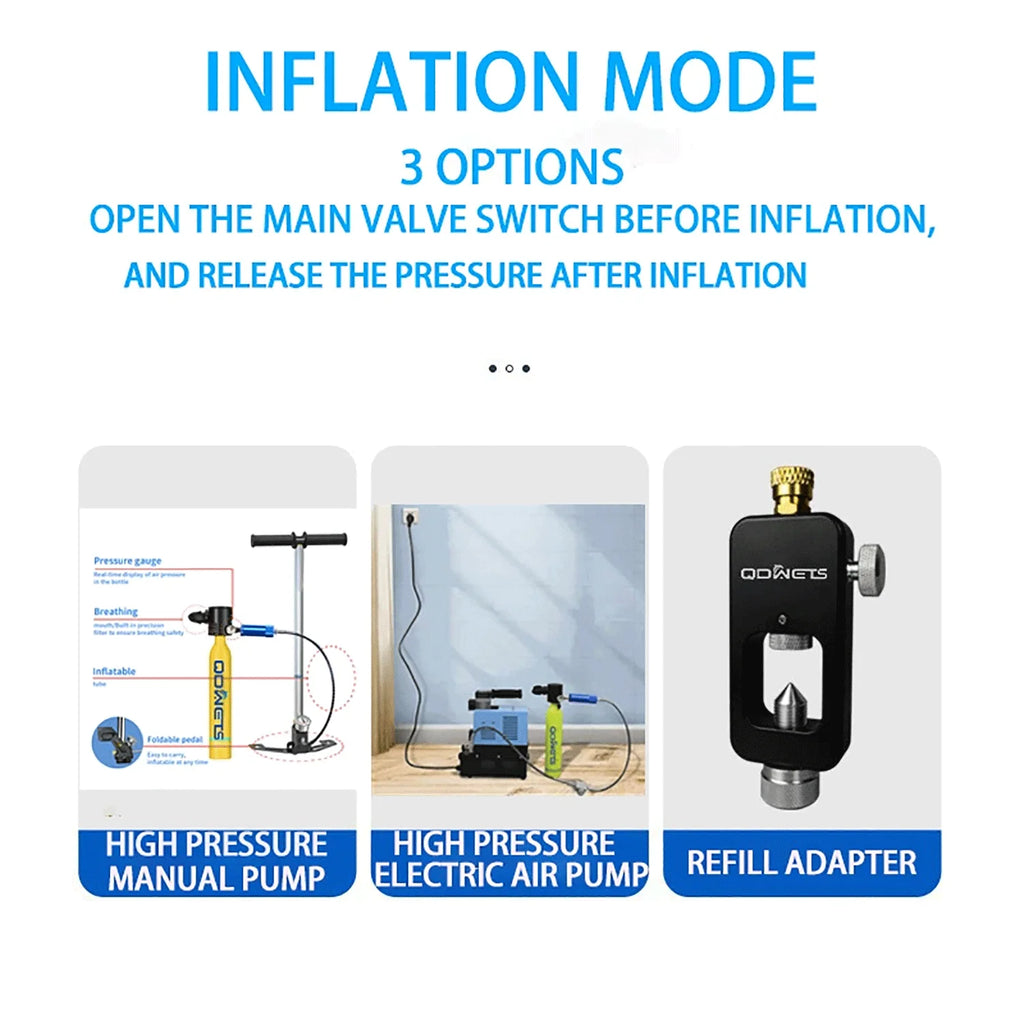 1L Scuba Diving Tank - Professional Diving Oxygen Cylinder - 15-25 Minutes QDWETS.